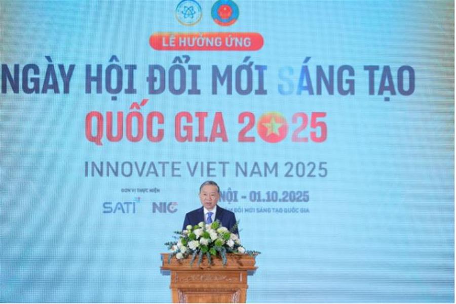 Tổng Bí thư Tô Lâm phát biểu tại Lễ hưởng ứng Ngày hội ĐMST quốc gia 2025.