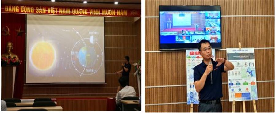 Ông Bùi Hà Long – Trưởng phòng Hợp tác và Phối hợp tần số quốc tế chia sẻ chủ để “Vũ trụ – Không gian phát triển mới” tại “Điểm hẹn Tần số”