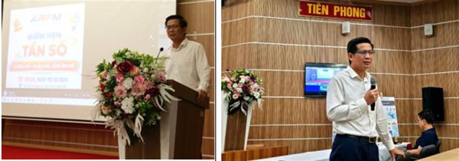 Cục trưởng Cục Tần số vô tuyến điện Lê Văn Tuấn phát biểu về ý nghĩa của Chương trình và trả lời câu hỏi từ người tham dự đối với chủ đề bàn thảo trong “Điểm hẹn Tần số” số 01